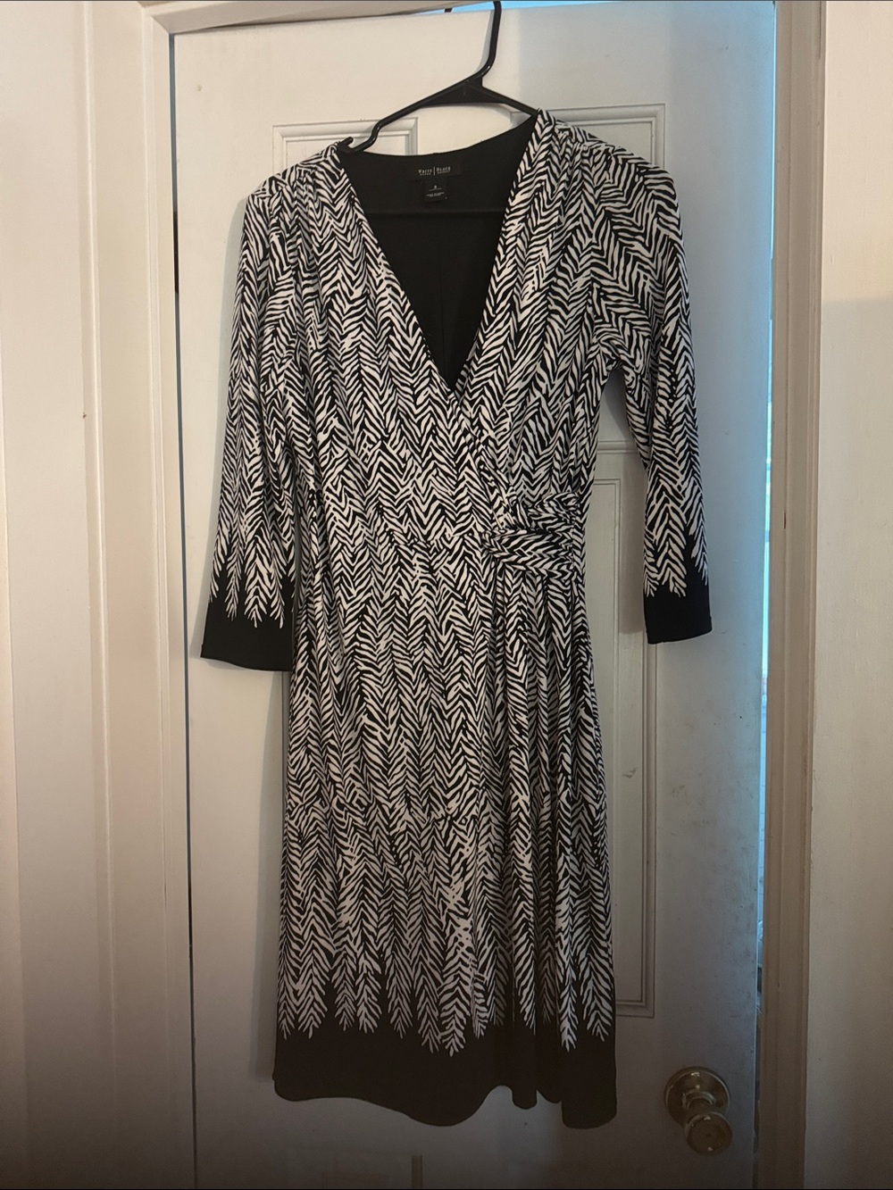 White House Black Market Black & White Chevron Faux-Wrap Dress